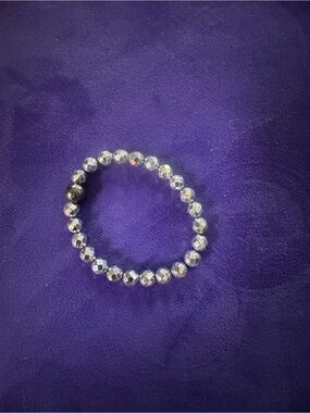 Faceted Hematite Bead Stretch Bracelet - Silver